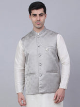 Men's Grey Woven Design Waistcoats ( JOWC 4050Grey )-JOWC-4050