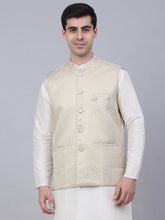 Men's Beige Woven Design Waistcoats ( JOWC 4066Beige )-JOWC-4066