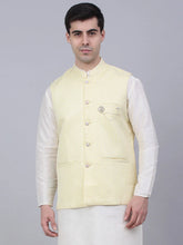 Men's Yellow Woven Design Waistcoats ( JOWC 4066Yellow )-JOWC-4066