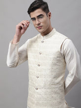 Men Off White Woven Design Waistcoats-JOWC-4073