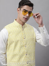 Men Yellow and White Embroidered Waistcoats-JOWC-4074