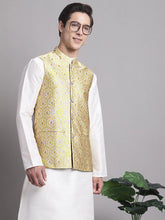 Men's Golden Woven Styled Design Nehru Jacket