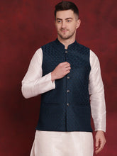 Blue Woven Design Nehru Jacket ( JOWC 4091Peacock )