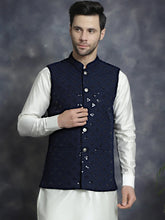 Men's embroidered and sequins Nehru Jacket ( JOWC 4093Navy )
