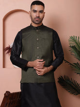 Woven Design Nehru Jacket for Men-JOWC-4101Olive