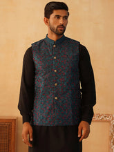 Embroidered Silk Blend Nehru Jacket-JOWC-4103Teal