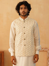 Embroidered Silk Blend Nehru Jacket-JOWC-4109Cream