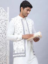 Embroidered Silk Blend Nehru Jacket-JOWC-4111White