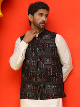 Black Embroidered Velvet Nehru Jacket for Men ( JOWC 4125 Black )