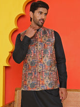 Printed & Sequins Velvet Nehru Jacket for Men ( JOWC 4132 Orange )