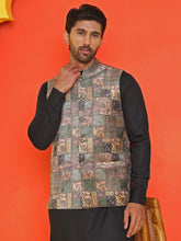 Printed & Sequins Velvet Nehru Jacket for Men ( JOWC 4132 Peach )