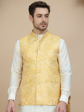 Woven Design Nehru Jacket for Men ( JOWC 4134 Yellow )