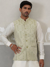 Geometric Weave Embroidered Nehru Jacket ( JOWC 4138 Pista )