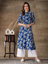 Women's Floral Printed Rayon A-Line Kurta-JOYBLUE
