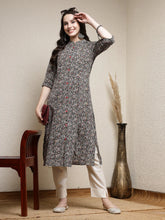 Women's Floral Printed Cotton A-Line Kurta-JUPITER