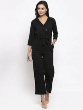 DesiQlo Women Black Solid Jumpsuit with sequence on neck ( JUP 8003 Black )