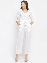 DesiQlo Women White Solid Jumpsuit with sequence on neck ( JUP 8003 White )