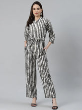 DesiQlo Women Off-White & Grey Striped Mandarin Collar Basic Jumpsuit ( JUP 8009 Grey )