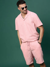 Men Pink Cuban Collar Solid Co Ords Set-Judah-3234-Pink