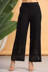 Juniper Black Solid Rayon Flared Ankle-Length Palazzo.