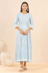 Juniper Blue LIVA Rayon Printed Anarkali Dress with Tie-up Dori