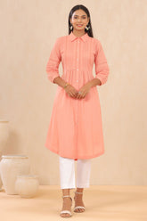 Juniper Blush Pink Cotton Slub Solid A-Line Midi Dress.