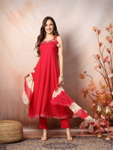 Women's Pink Solid & Embroidered Poly Crepe A-Line Kurta Dupatta Set-KDRANIHASSAL