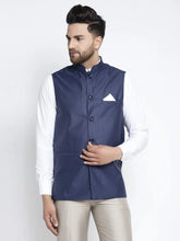 Men's Navy Blue Solid Nehru Jacket
