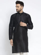 Men's Black Solid Dupion Silk Kurta Only