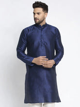 Men's Navy Solid Dupion Silk Kurta Only