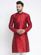 Men Maroon & White Woven Design Kurta Only ( KO 637 Maroon )-KO-637