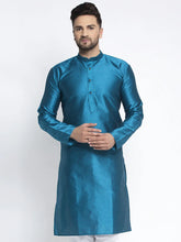 Men Blue & White Woven Design Kurta Only ( KO 637 Pecock )-KO-637
