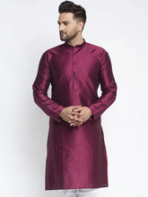 Men Purple & White Woven Design Kurta Only ( KO 637 Purple )-KO-637