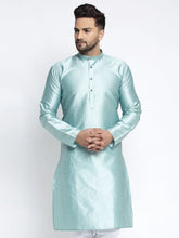 Men Sky Blue & White Woven Design Kurta Only ( KO 637 Sky )-KO-637