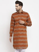 Men Mustard & White Woven Design Kurta Only ( KO 621 Mustard )-KO-621