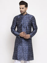 Men Navy Blue & White Printed Kurta Only ( KO 624 Blue )-KO-624