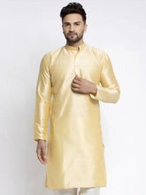 Men's Golden Solid Dupion Silk Kurta Only