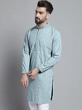 Men Blue Chikankari Embroidered and Sequence Kurtas-KO-678Light-Blue