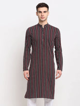 Men's Maroon Cotton Striped Kurta Only
