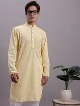 Men's Yellow Chikankari Embroidered and Sequence Kurta-KO 5000