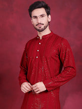 Men's Sequins Chikankari Embroidered Kurtas. ( KO 5015 Red )