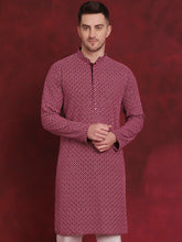 Men Sequin Embroidered Pure Cotton Kurtas ( KO 5028Magenta )