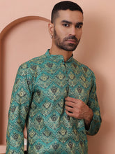 Men Green Silk Blend Straight Kurtas-KO-5043Green