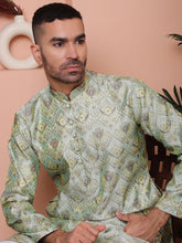 Men Pista Green Silk Blend Straight Kurtas-KO-5043Pista