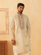Men's Sequins Embroidered Kurtas-KO-5046Cream