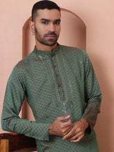 Men's Sequins Embroidered Kurtas-KO-5047Sea-Green
