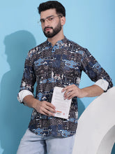 Men Printed Corduroy Short Kurta-KO-5050Black