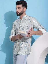 Men Printed Corduroy Short Kurta-KO-5050Pista