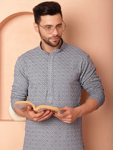 Men's Grey Embroidered and Sequence Kurtas-KO-5052Grey