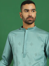 Men Purple Embroidered and Sequence Kurtas-KO-5059Blue